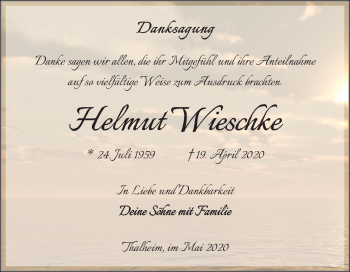 Traueranzeige von Helmut Wieschke von Mitteldeutsche Zeitung Bitterfeld