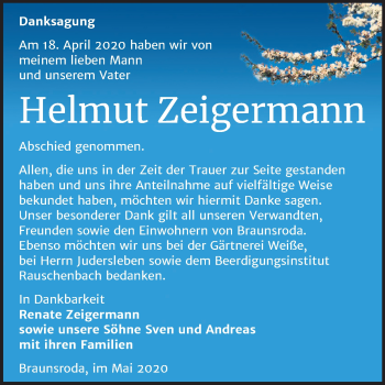 Traueranzeige von Helmut Zeigermann von Super Sonntag Naumburg/Nebra