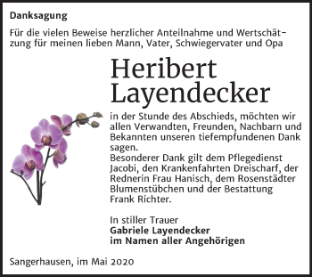 Traueranzeige von Heribert Layendecker von Mitteldeutsche Zeitung Sangerhausen