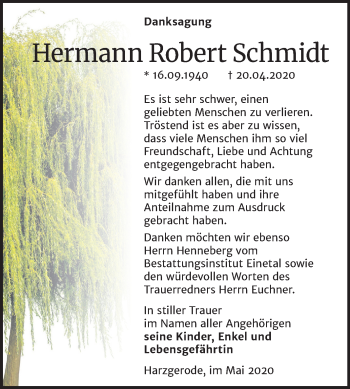 Traueranzeige von HermannRobert Schmidt von Super Sonntag Quedlinburg