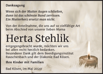 Traueranzeige von Herta Stehlik von Mitteldeutsche Zeitung Naumburg/Nebra
