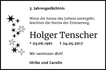 Traueranzeige von Holger Tenscher von Mitteldeutsche Zeitung Naumburg/Nebra