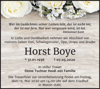 Traueranzeige von Horst Boye von Mitteldeutsche Zeitung Halle/Saalkreis