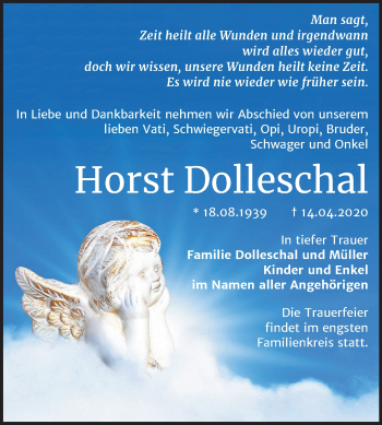 Traueranzeige von Horst Dolleschal von Super Sonntag Quedlinburg