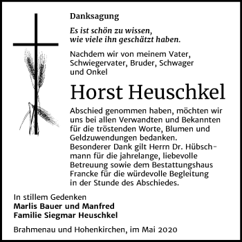 Traueranzeige von Horst Heuschkel von Mitteldeutsche Zeitung Zeitz