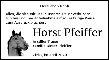Traueranzeige von Horst Pfeiffer von Mitteldeutsche Zeitung Wittenberg