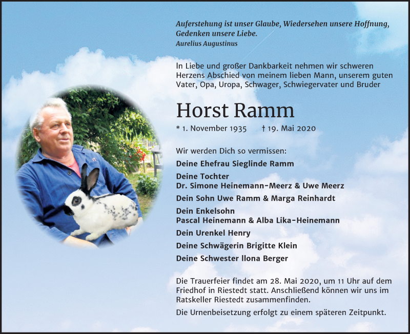  Traueranzeige für Horst Ramm vom 23.05.2020 aus Mitteldeutsche Zeitung Sangerhausen
