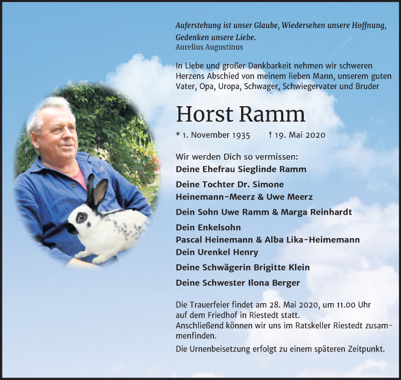  Traueranzeige für Horst Ramm vom 23.05.2020 aus Mitteldeutsche Zeitung Halle/Saalkreis