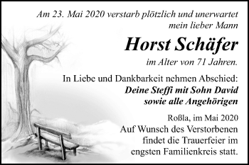 Traueranzeige von Horst Schäfer von Mitteldeutsche Zeitung Sangerhausen