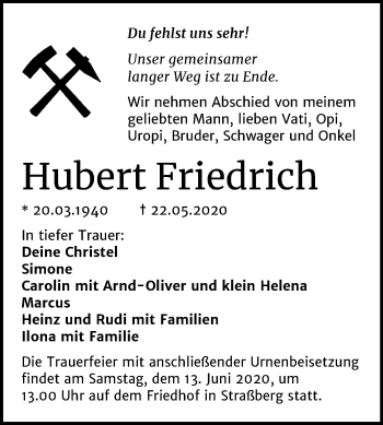 Traueranzeige von Hubert Friedrich von Mitteldeutsche Zeitung Quedlinburg