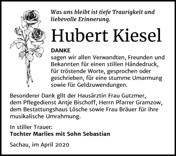 Traueranzeige von Hubert Kiesel von Super Sonntag Wittenberg