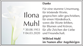 Traueranzeige von Ilona Muhl von Mitteldeutsche Zeitung Halle/Saalkreis