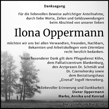 Traueranzeige von Ilona Oppermann von Super Sonntag Quedlinburg