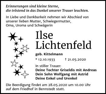 Traueranzeige von Ilse Lichtenfeld von Mitteldeutsche Zeitung Halle/Saalkreis