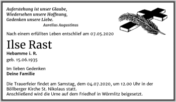 Traueranzeige von Ilse Rast von Mitteldeutsche Zeitung Halle/Saalkreis