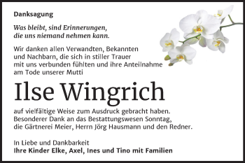 Traueranzeige von Ilse Wingrich von Super Sonntag Wittenberg