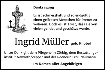Traueranzeige von Ingrid Müller von Mitteldeutsche Zeitung Bitterfeld