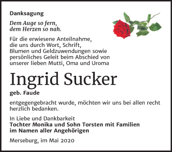 Traueranzeige von Ingrid Sucker von Mitteldeutsche Zeitung Merseburg/Querfurt