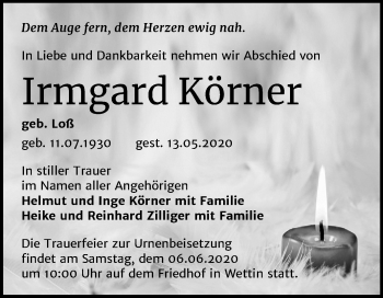 Traueranzeige von Irmgard Körner von Mitteldeutsche Zeitung Halle/Saalkreis