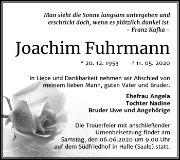 Traueranzeige von Joachim Fuhrmann von Mitteldeutsche Zeitung Halle/Saalkreis