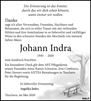 Traueranzeige von Johann Indra von Mitteldeutsche Zeitung Weißenfels