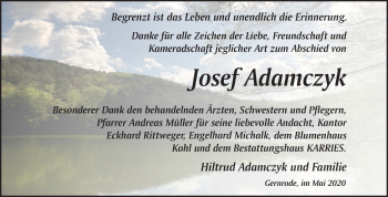 Traueranzeige von Josef Adamczyk von Super Sonntag Quedlinburg
