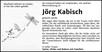 Traueranzeige von Jörg Kabisch von Super Sonntag Naumburg/Nebra
