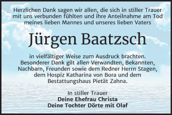 Traueranzeige von Jürgen Baatzsch von Mitteldeutsche Zeitung Wittenberg