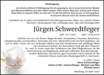 Traueranzeige von Jürgen Schwerdtfeger von Mitteldeutsche Zeitung Bernburg