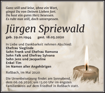 Traueranzeige von Jürgen Spriewald von Super Sonntag Merseburg/Querfurt