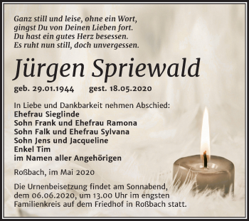 Traueranzeige von Jürgen Spriewald von Mitteldeutsche Zeitung Merseburg/Querfurt