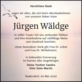 Traueranzeige von Jürgen Wäldge von Super Sonntag Wittenberg