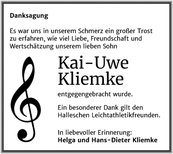 Traueranzeige von Kai-Uwe Kliemke von Mitteldeutsche Zeitung Halle/Saalkreis