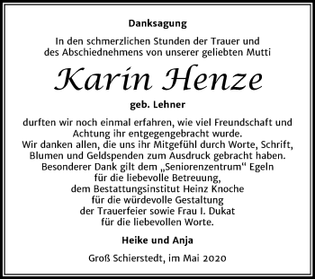 Traueranzeige von Karin Henze von Mitteldeutsche Zeitung Aschersleben