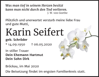 Traueranzeige von Karin Seifert von Mitteldeutsche Zeitung Zeitz