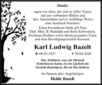 Traueranzeige von Karl Ludwig Bazelt von Super Sonntag Dessau-Roßlau