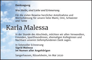 Traueranzeige von Karla Malessa von Mitteldeutsche Zeitung Sangerhausen
