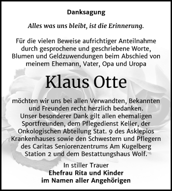 Traueranzeige von Klaus Otte von Mitteldeutsche Zeitung Weißenfels