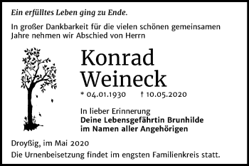 Traueranzeige von Konrad Weineck von Super Sonntag Zeitz