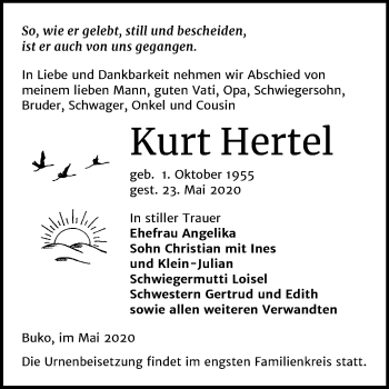 Traueranzeige von Kurt Hertel von Super Sonntag Wittenberg