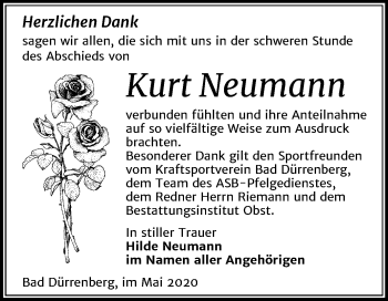 Traueranzeige von Kurt Neumann von Mitteldeutsche Zeitung Merseburg/Querfurt