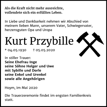 Traueranzeige von Kurt Przybille von Mitteldeutsche Zeitung Aschersleben