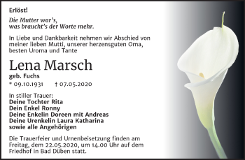 Traueranzeige von Lena Marsch von Mitteldeutsche Zeitung Wittenberg