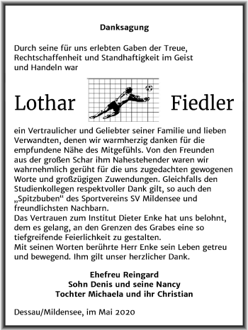 Traueranzeige von Lothar Fiedler von Super Sonntag Dessau-Roßlau