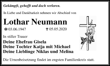 Traueranzeige von Lothar Neumann von Mitteldeutsche Zeitung Wittenberg