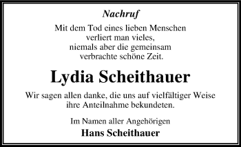 Traueranzeige von Lydia Scheithauer von Super Sonntag Wittenberg