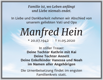 Traueranzeige von Manfred Hein von Super Sonntag Merseburg/Querfurt