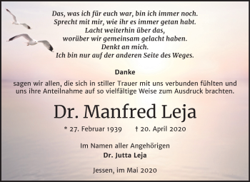 Traueranzeige von Manfred Leja von Super Sonntag Wittenberg