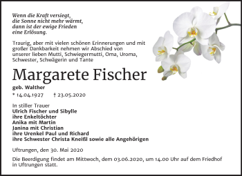 Traueranzeige von Margarete Fischer von Super Sonntag Sangerhausen