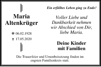 Traueranzeige von Maria Altenkrüger von Mitteldeutsche Zeitung Dessau-Roßlau